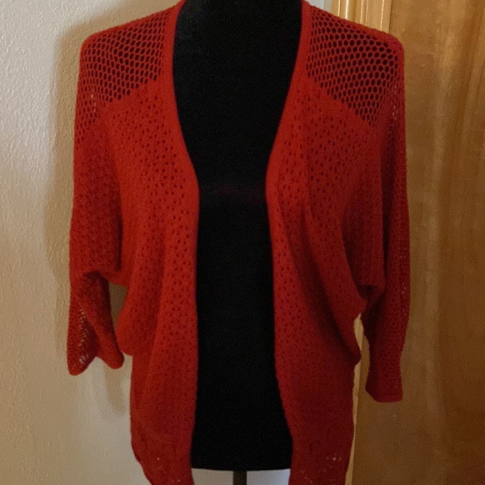 Lucky brand Red knit cardigan with open weave design‎